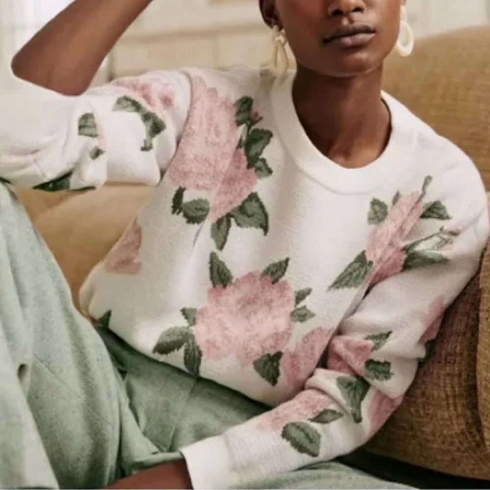 Fits like an XS Sezane Adolie Rose Flower Knit Crewneck Sweater Women’s M